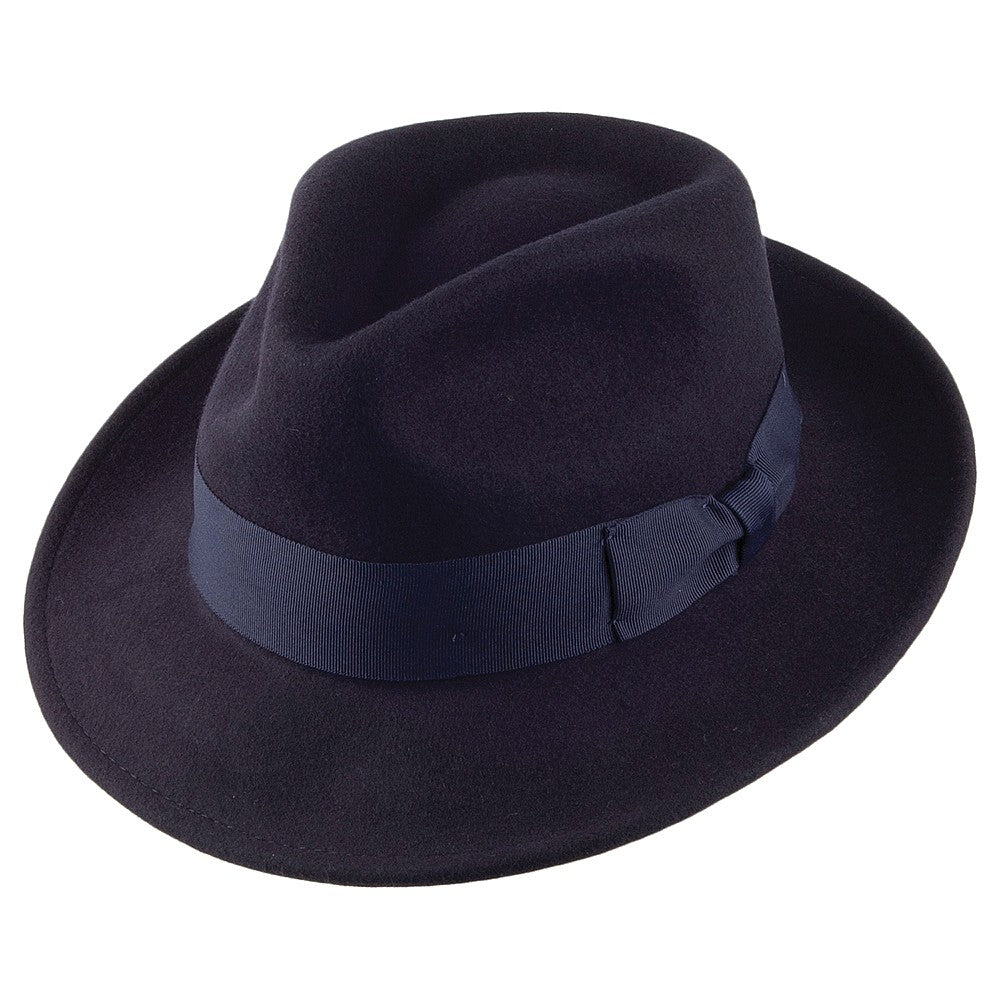 Navy Blue Crushable C-Crown Wool Felt Fedora Hat - Image 2