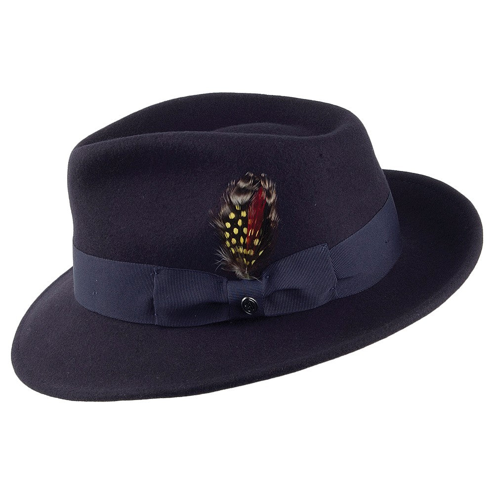 Navy Blue Crushable C-Crown Wool Felt Fedora Hat - Image 3