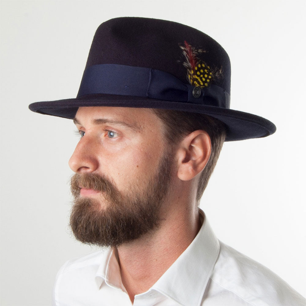 Navy Blue Crushable C-Crown Wool Felt Fedora Hat - Image 5